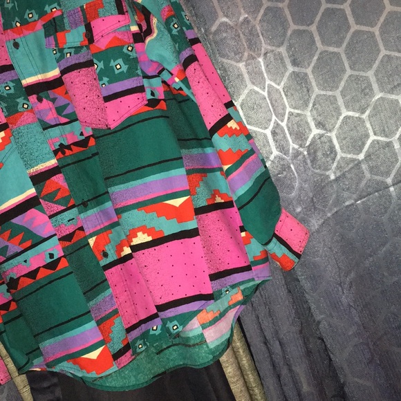 Vintage wrangler wild bold geo Aztec south western country cowboy brush popper - Picture 7 of 17